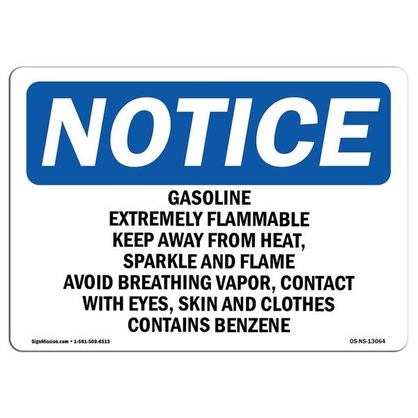 Signmission OSHA Sign, 10" H, 14" W, Aluminum, Gasoline Extremely Flammable Keep Away From Sign, Landscape OS-NS-A-1014-L-13064